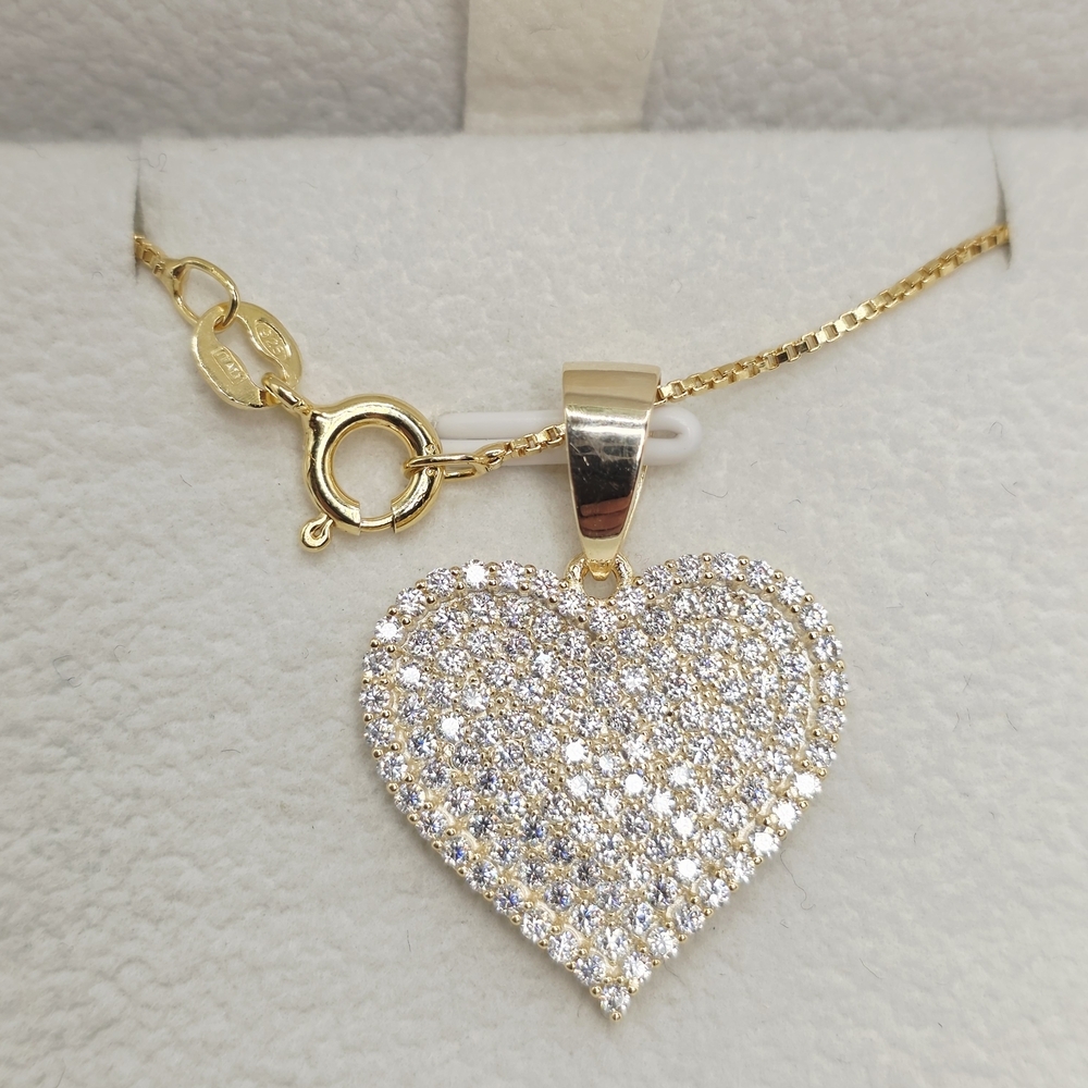 💛 Moissanite Gold Heart Pendant Necklace. Gold Over S925